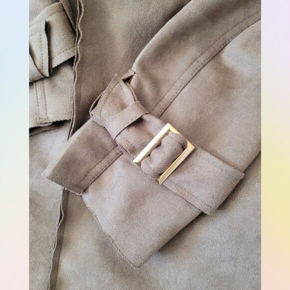 LOVE FOR HUMANITY Couture Microsuede Open Front Trench Coat Women's L NWT - Picture 4 of 9